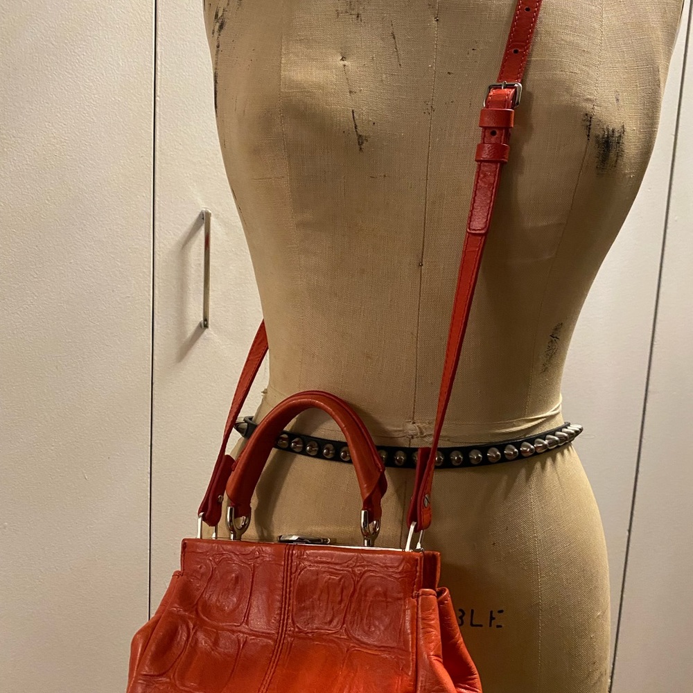 Marni Red Croc-Embossed Handbag - Picture 3 of 8